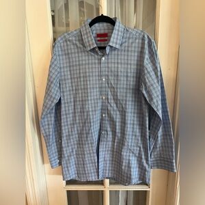 EUC SZ 16 Hugo Boss Men’s Blue Check Pattern Button Down Dress Shirt
